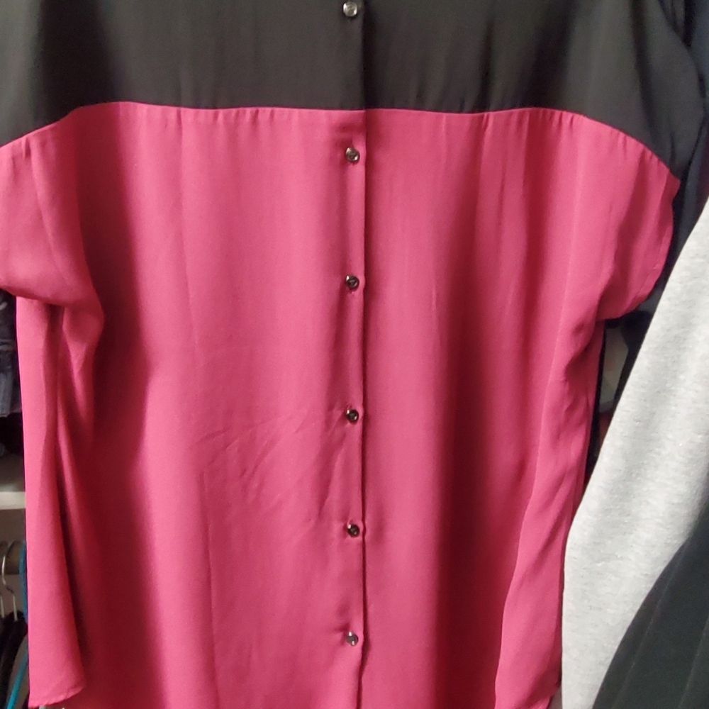Lane Bryant colorblock blouse.  Maroon and black.
